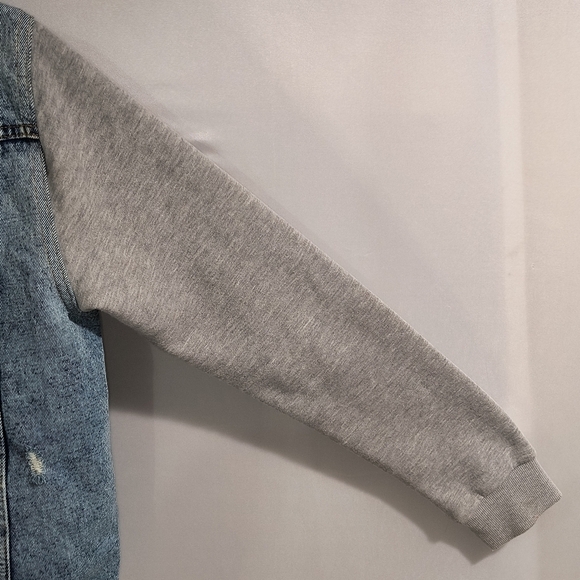 George Men's Small Blue W/Gray Sweatshirt Sleeves Jean Jacket - Picture 8 of 11